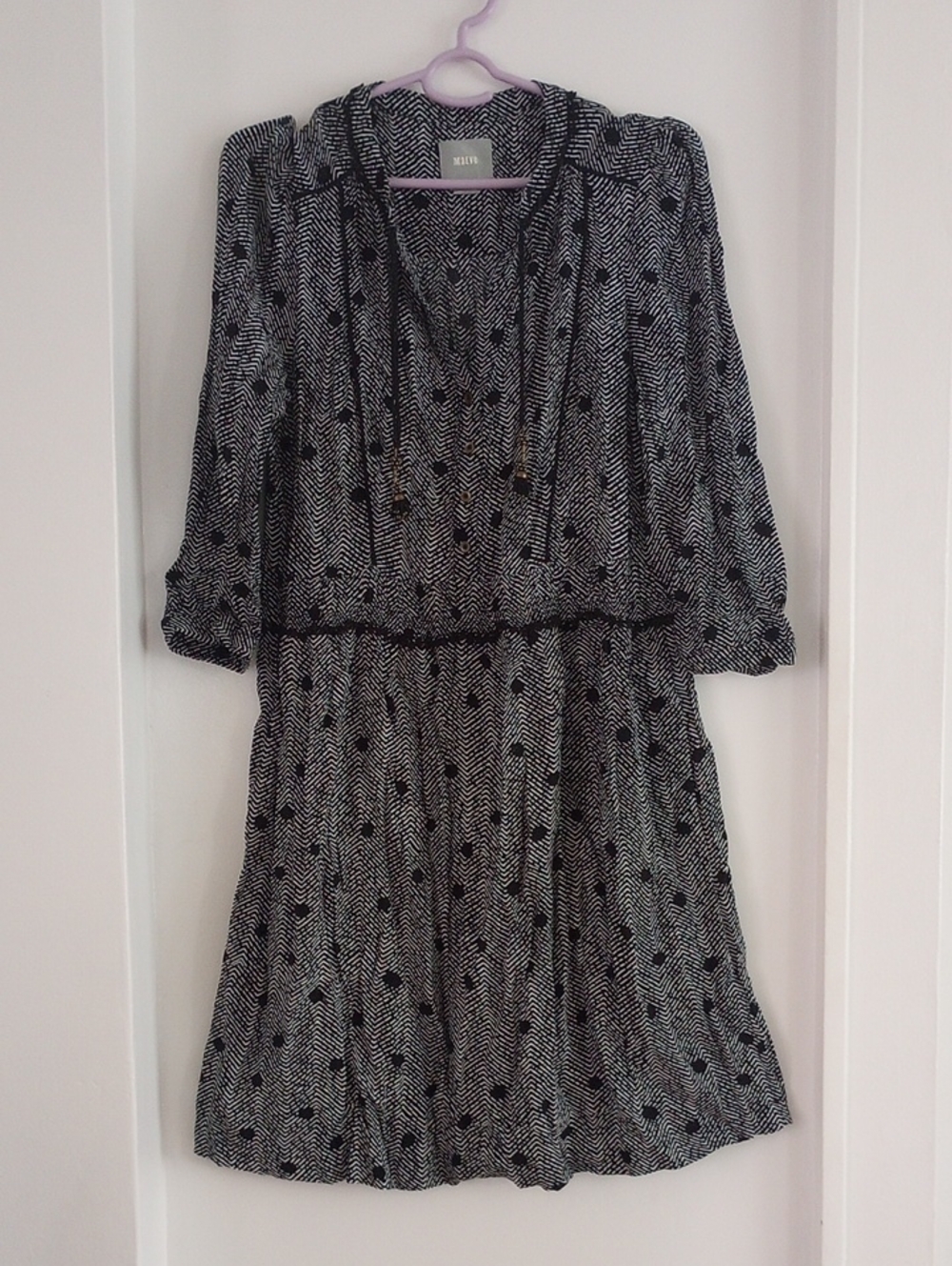 Anthropologie Maeve Black and White Printed Long-Sleeve Dress Size S